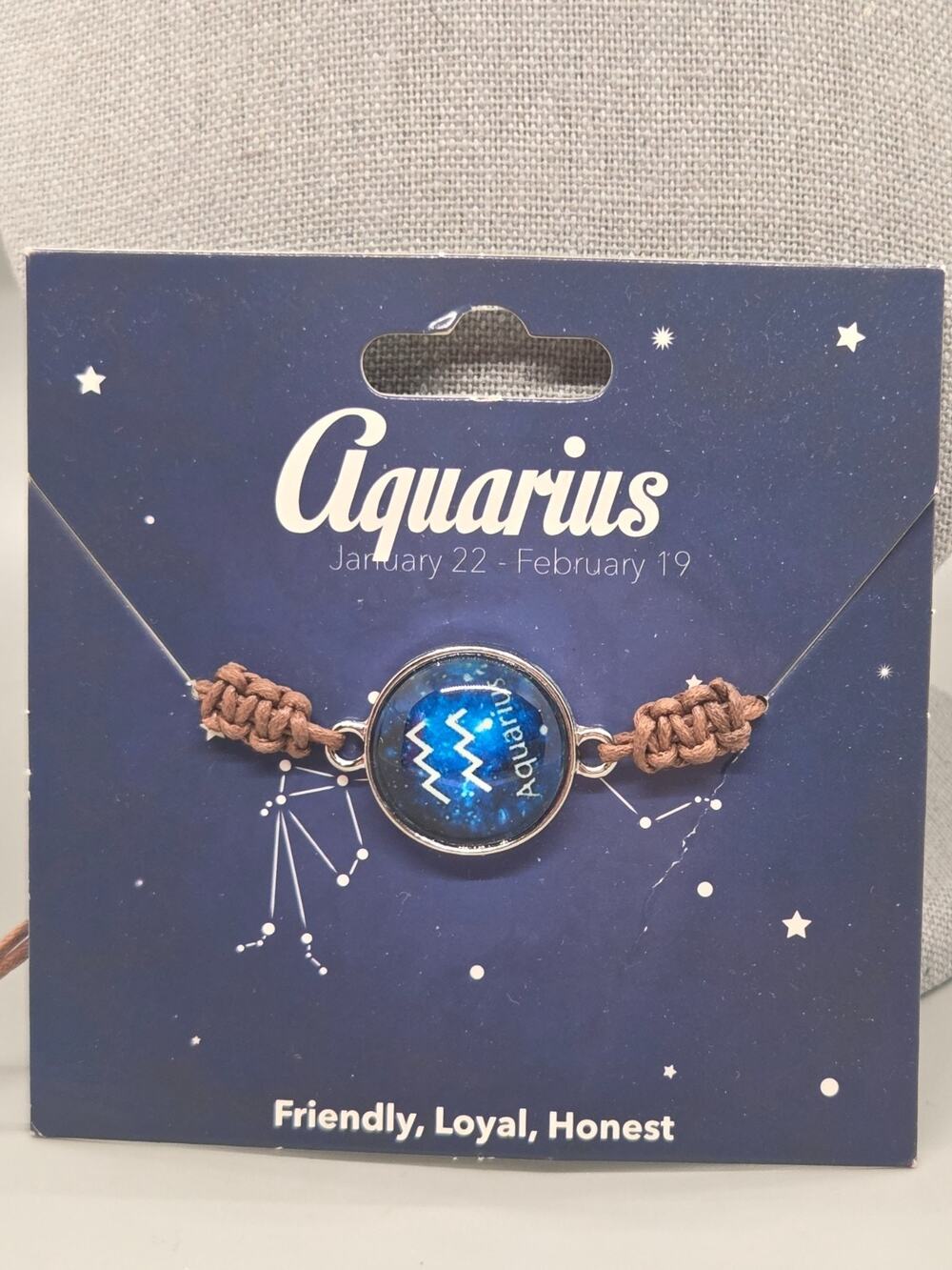 AQUARIUS - Astrological Sign- Round -Slide Knot Bracelet Blue
